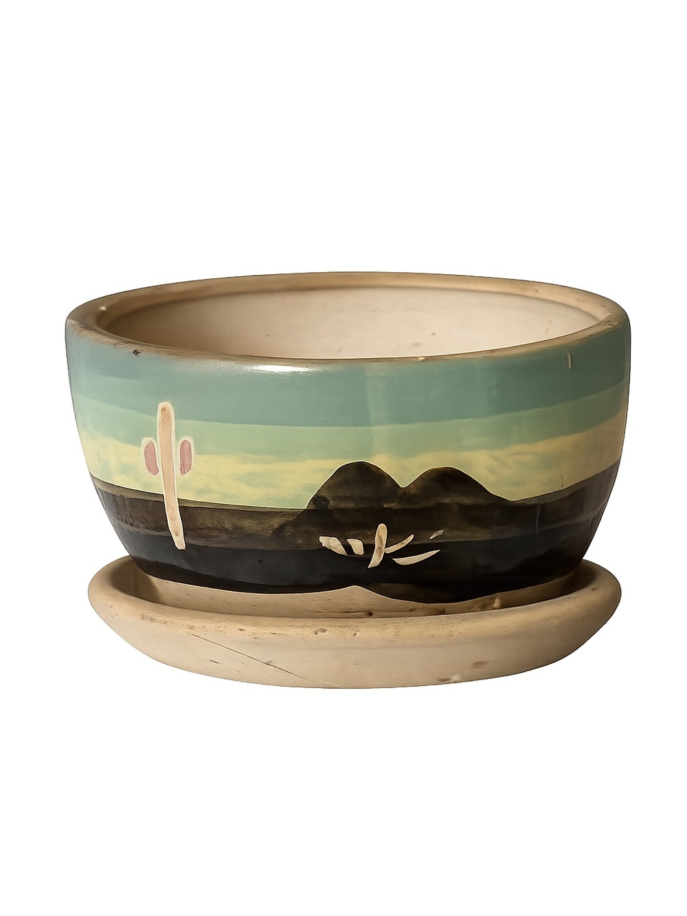 Superstition Stoneware Southwest Sunset Landscape Handmade Planter 3.5" X 2"